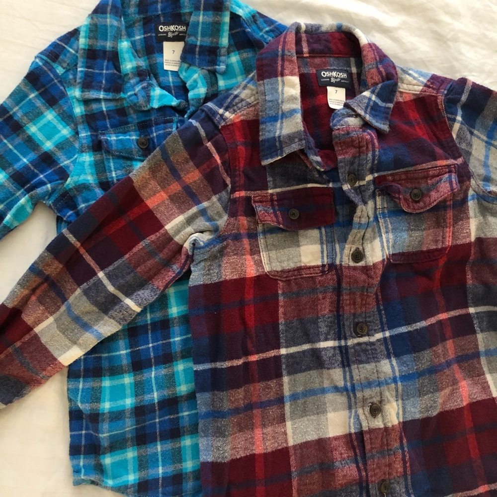 2 Oshkosh flannels, boys size 7.